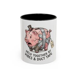 Coffee Mug — "Held Together by Vibes & Duct Tape" Cute Piggy Gift
